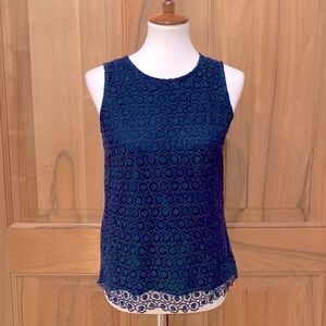 Ann Taylor LOFT Petites - Navy Blue Layered Sheer Crochet Tank - EUC - MP